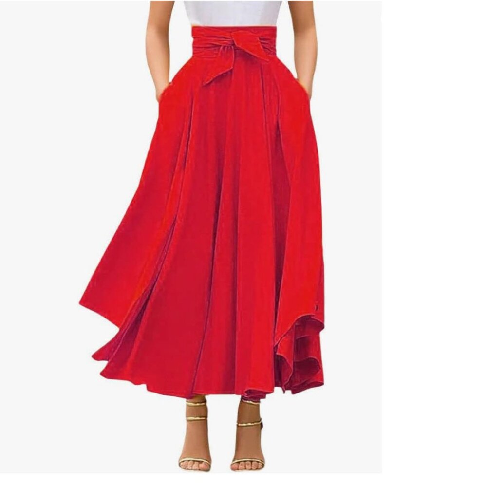 Red Long A-Line Skirt for Cocktails